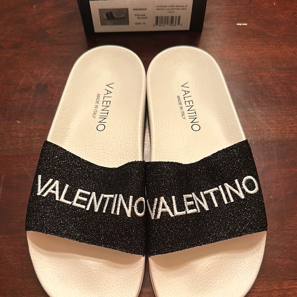 Valentino Women's Black and White Slide Sandals